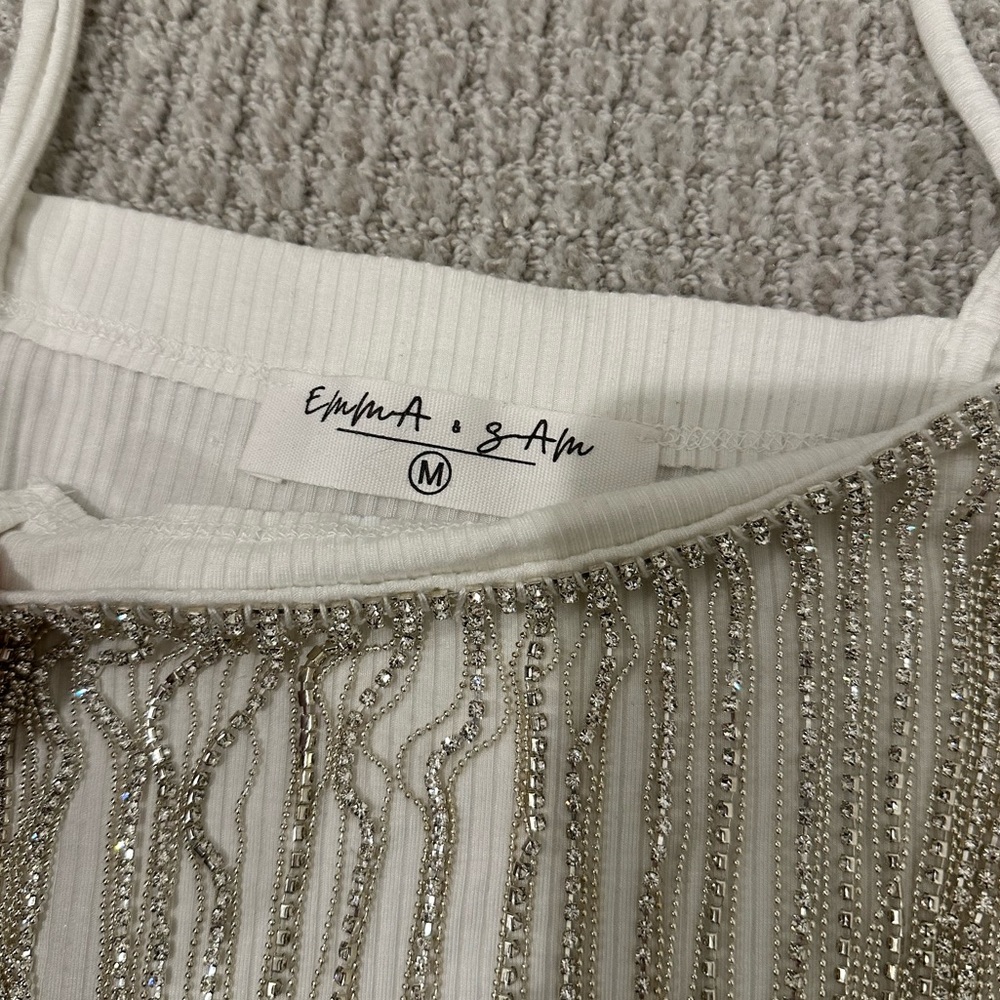 Emma & Sam Rhinestone Fringe Cropped Tank Top - Picture 3 of 4